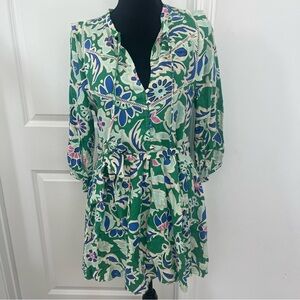 Zara Linen Blend Floral Dress Sz S Tie Waist Small Mini Dress